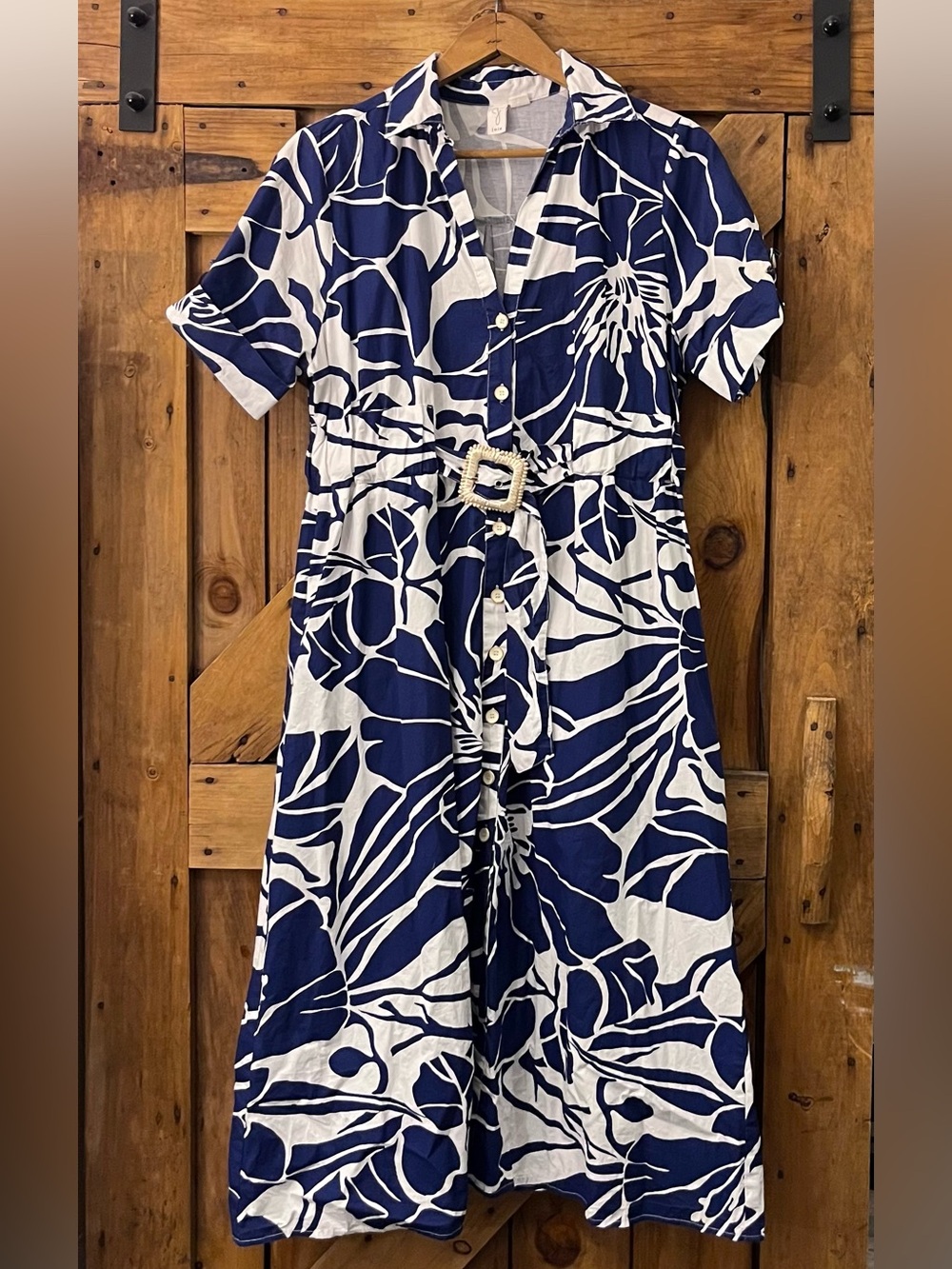Joie Blue & White Floral Cotton Midi Shirt Dress – Size L